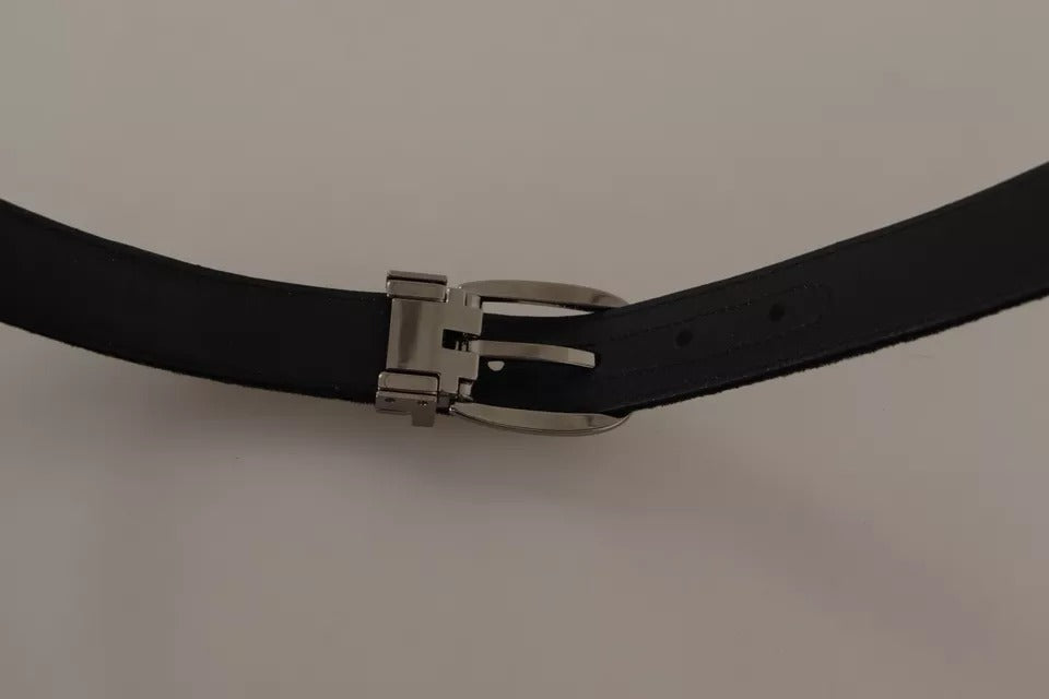 Dolce & Gabbana Black Velvet Silver Tone Metal Buckle Belt | Regal Royce