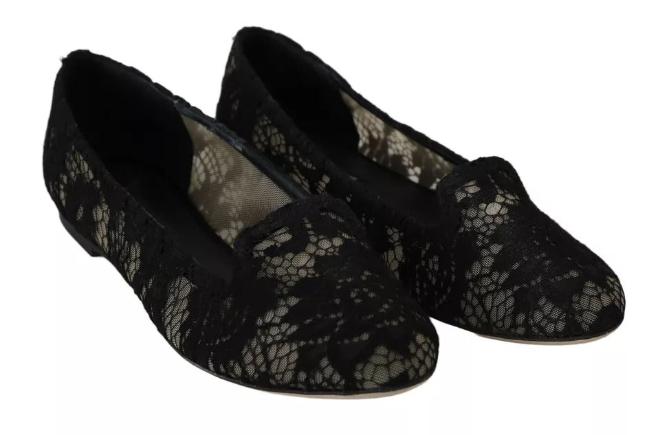 Dolce & Gabbana Black Floral Lace Loafers Flats Shoes | Regal Royce