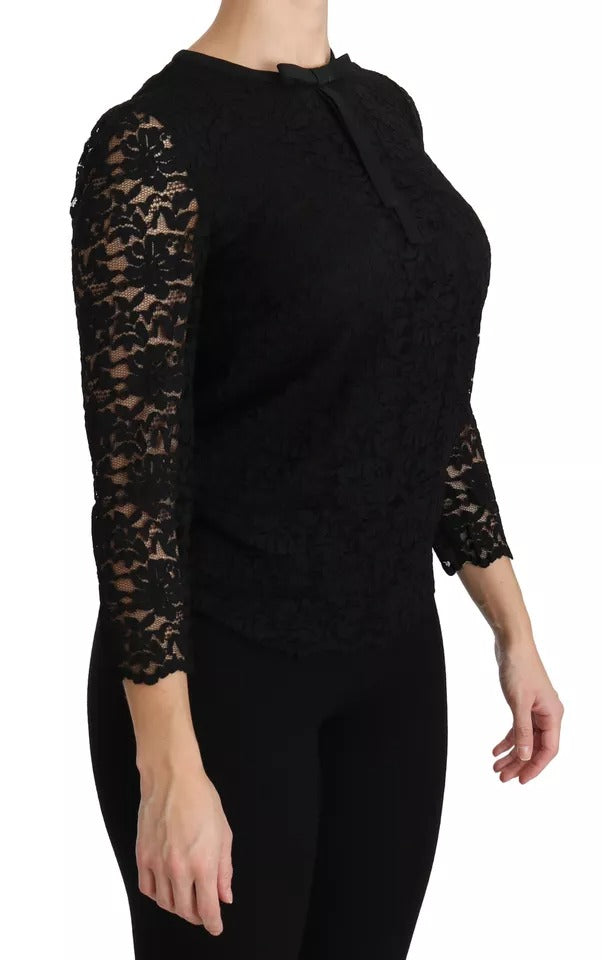 Dolce & Gabbana Black Lace Long Sleeve Blouse Nylon Top | Regal Royce