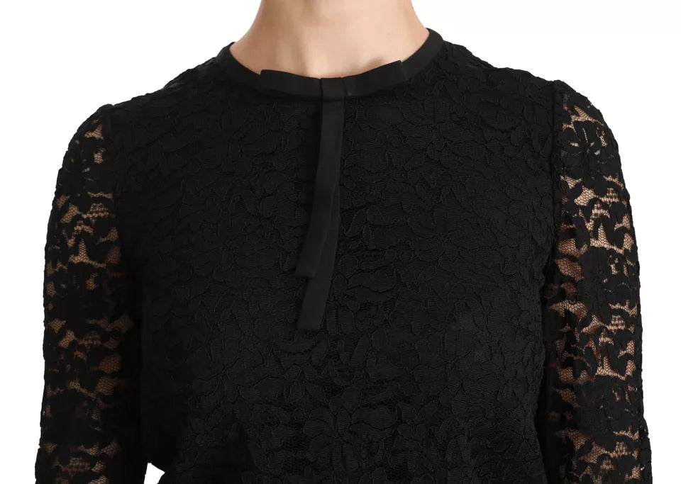 Dolce & Gabbana Black Lace Long Sleeve Blouse Nylon Top | Regal Royce