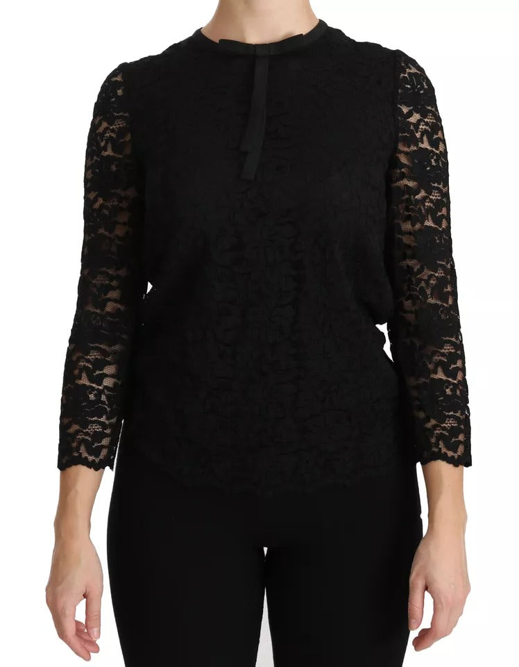 Dolce & Gabbana Black Lace Long Sleeve Blouse Nylon Top | Regal Royce