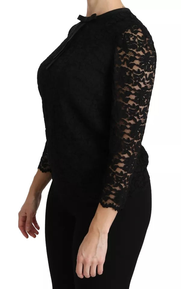 Dolce & Gabbana Black Lace Long Sleeve Blouse Nylon Top | Regal Royce