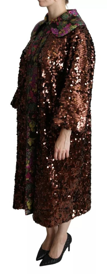 Dolce & Gabbana Multicolor Sequined Long Coat Jaquard Jacket | Regal Royce