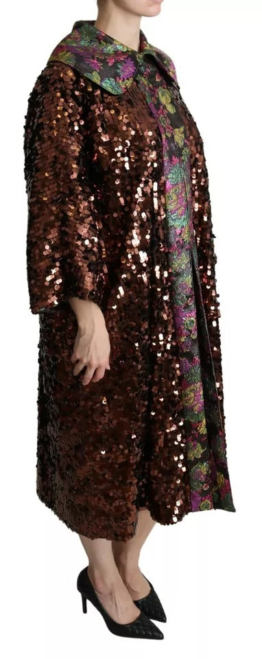Dolce & Gabbana Multicolor Sequined Long Coat Jaquard Jacket | Regal Royce