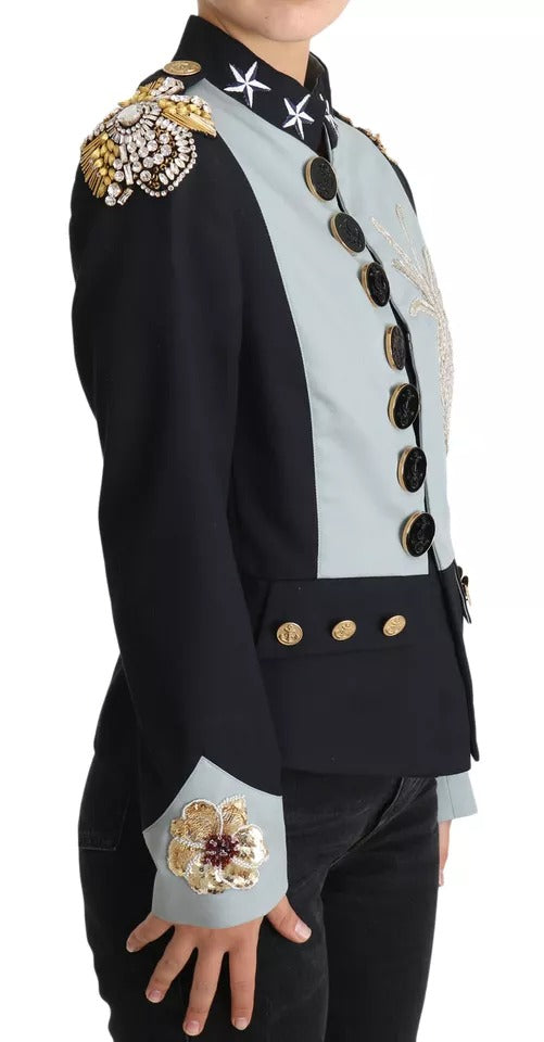 Dolce & Gabbana Blue Button Crystal Embellished Cotton Jacket | Regal Royce