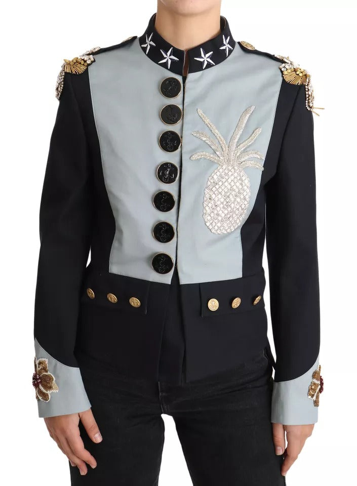 Dolce & Gabbana Blue Button Crystal Embellished Cotton Jacket | Regal Royce