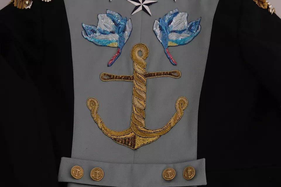 Dolce & Gabbana Blue Button Crystal Embellished Cotton Jacket | Regal Royce