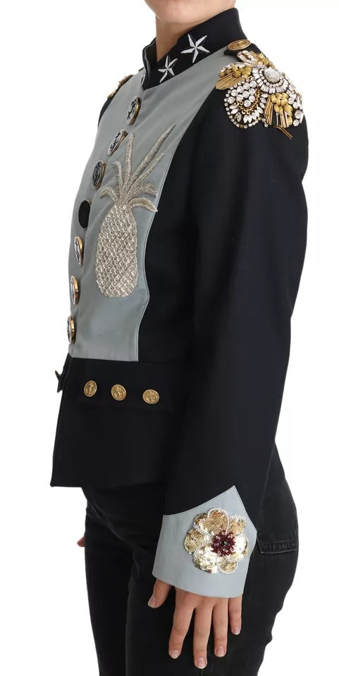 Dolce & Gabbana Blue Button Crystal Embellished Cotton Jacket | Regal Royce