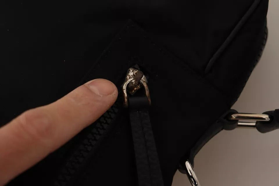 Dolce & Gabbana Black Nylon Leather DG Logo Patch Messenger Cross Body Bag | Regal Royce