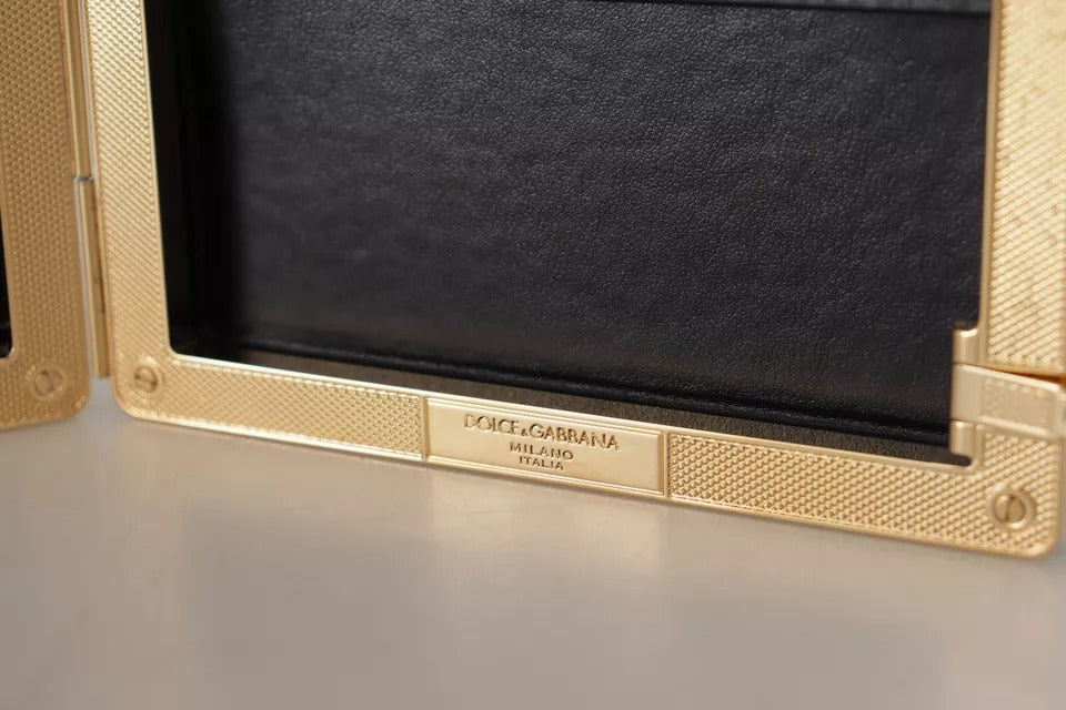 Dolce & Gabbana Black Silk Gold Frame Clutch Evening Party Purse Bag | Regal Royce