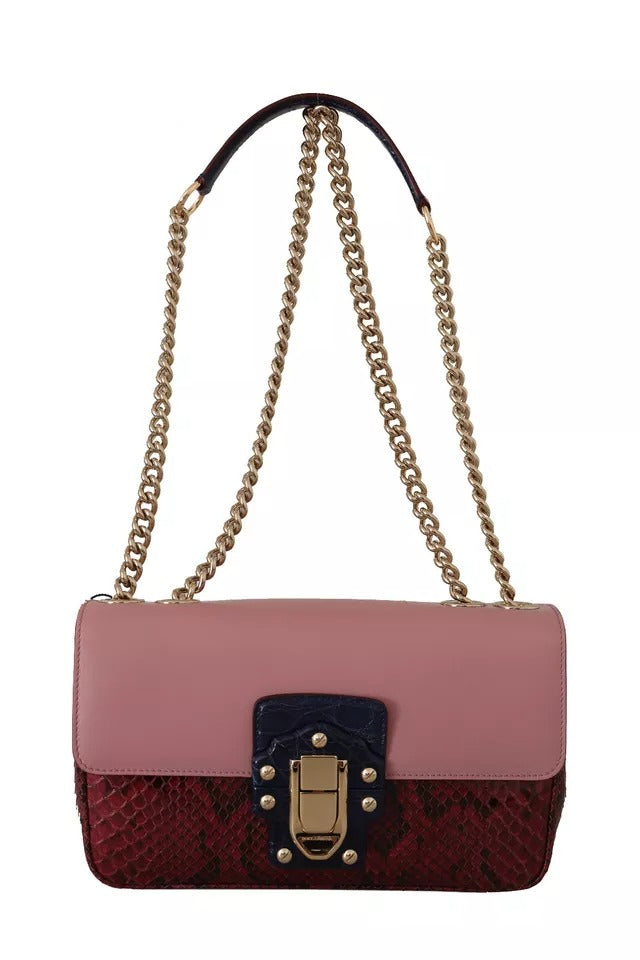 Dolce & Gabbana Pink Red Exotic Skins Gold Chain Purse LUCIA Leather Bag | Regal Royce
