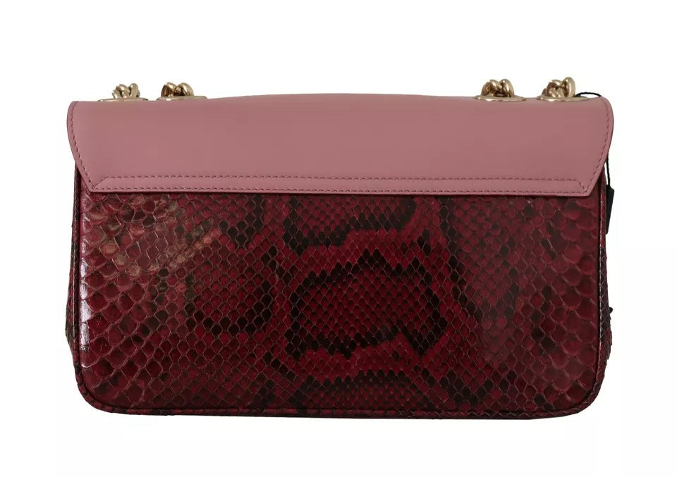 Dolce & Gabbana Pink Red Exotic Skins Gold Chain Purse LUCIA Leather Bag | Regal Royce