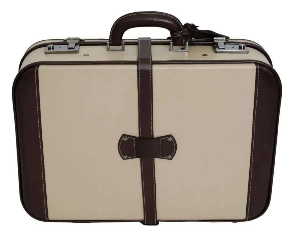 Dolce & Gabbana Brown Beige Leather Mens Travel Suitcase Luggage Bag | Regal Royce