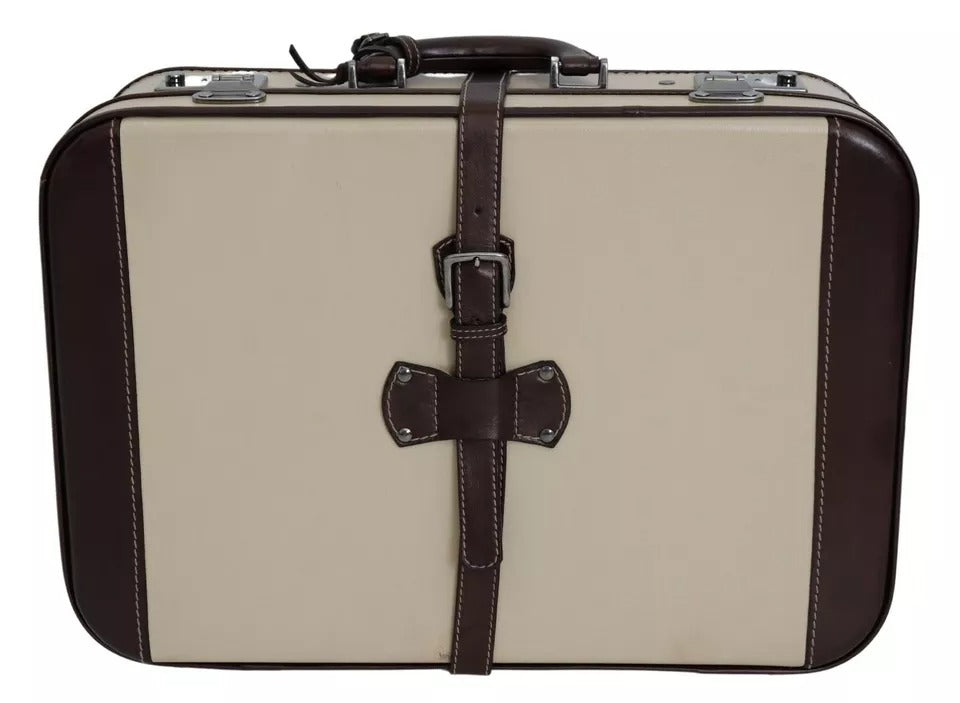 Dolce & Gabbana Brown Beige Leather Mens Travel Suitcase Luggage Bag | Regal Royce