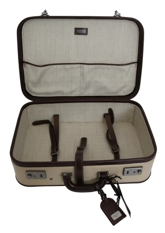 Dolce & Gabbana Brown Beige Leather Mens Travel Suitcase Luggage Bag | Regal Royce
