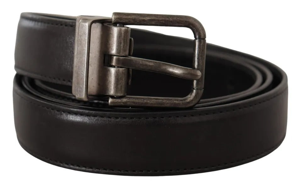 Dolce & Gabbana Black Calf Leather Vintage Logo Metal Buckle Belt | Regal Royce
