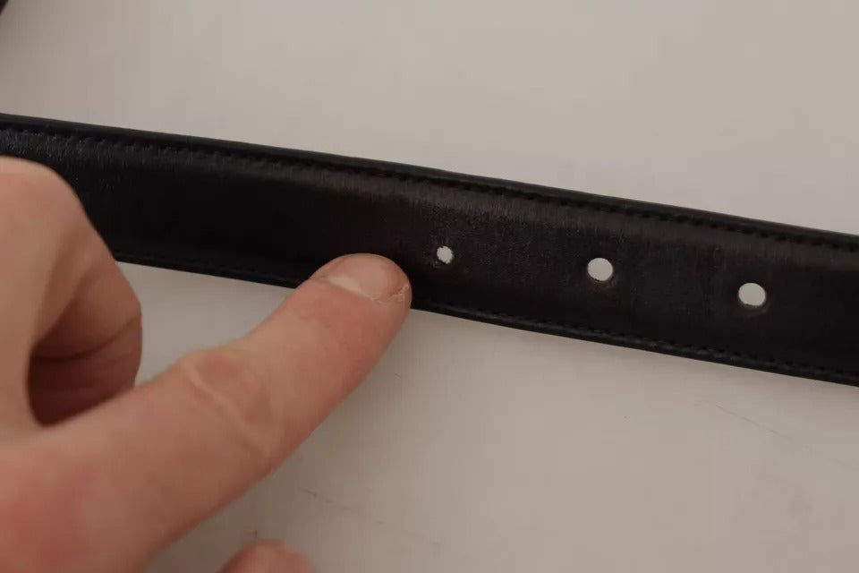 Dolce & Gabbana Black Calf Leather Vintage Logo Metal Buckle Belt | Regal Royce