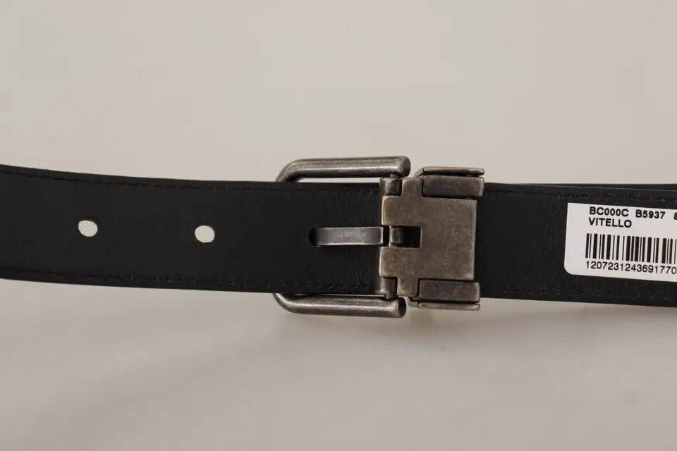 Dolce & Gabbana Black Calf Leather Vintage Logo Metal Buckle Belt | Regal Royce