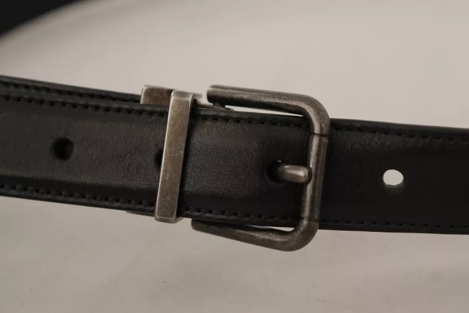 Dolce & Gabbana Black Calf Leather Vintage Logo Metal Buckle Belt | Regal Royce