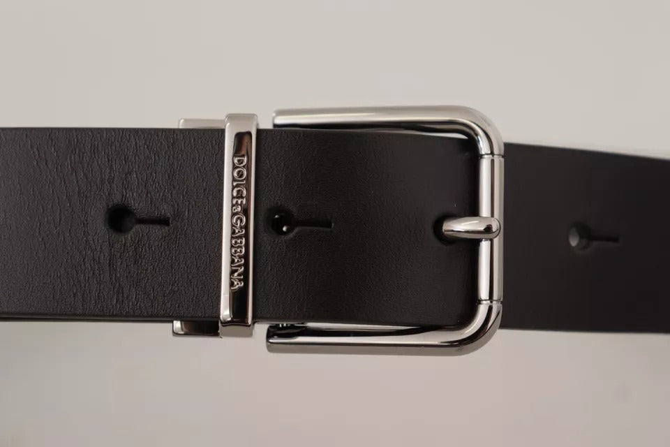 Dolce & Gabbana Black Calf Leather Logo Engraved Metal Buckle Belt | Regal Royce