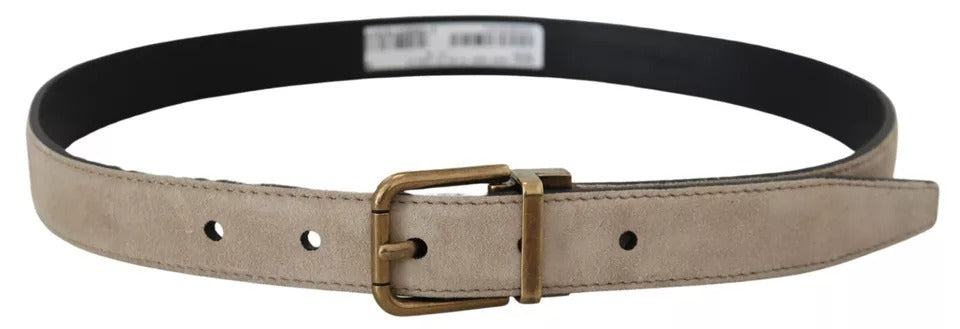 Dolce & Gabbana Beige Velvet Leather Gold Tone Metal Buckle Belt | Regal Royce