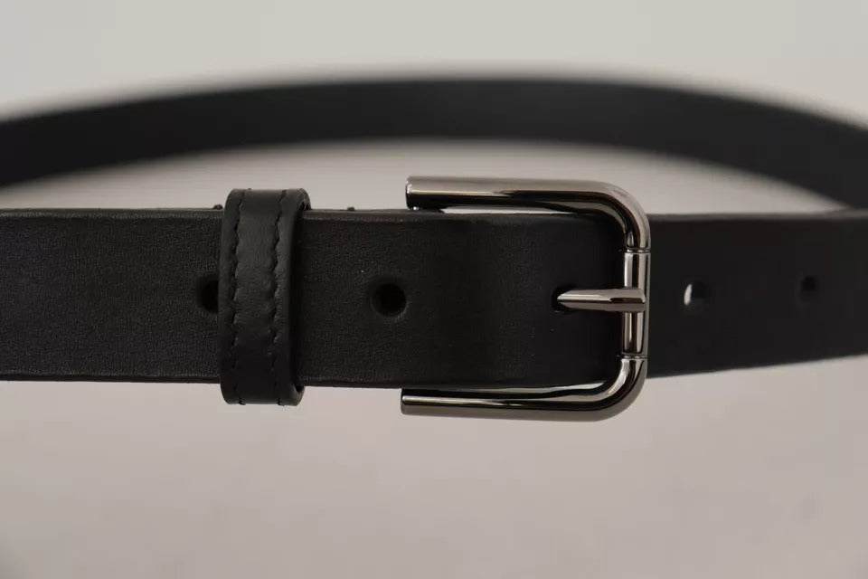 Dolce & Gabbana Black Calf Leather Classic Metal Logo Buckle Belt | Regal Royce