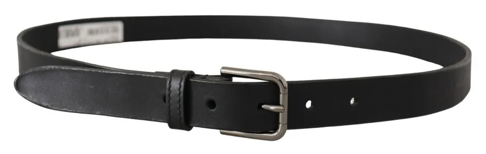 Dolce & Gabbana Black Calf Leather Classic Metal Logo Buckle Belt | Regal Royce