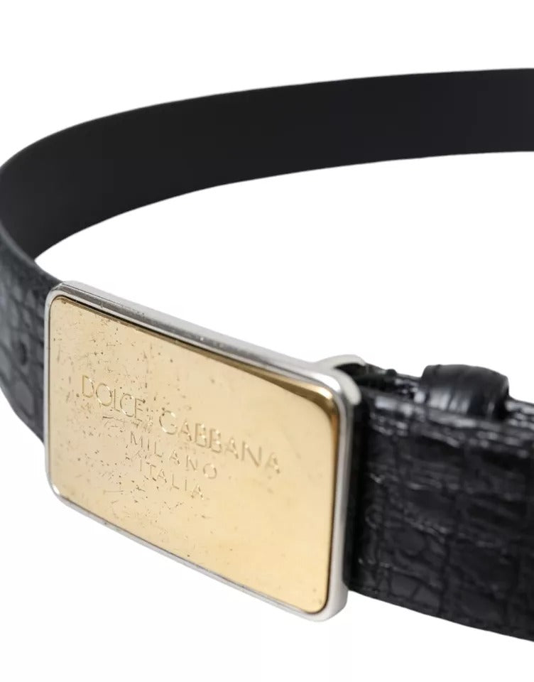 Dolce & Gabbana Black Exotic Leather Gold Metal Buckle Belt | Regal Royce