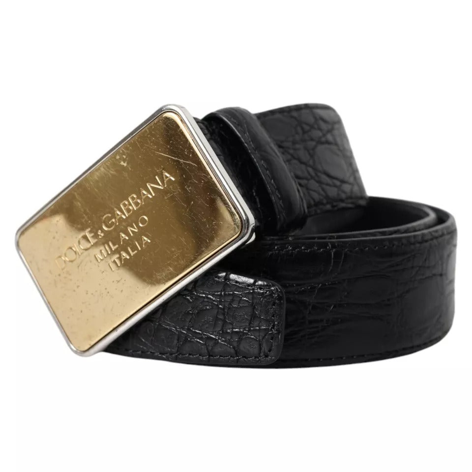 Dolce & Gabbana Black Exotic Leather Gold Metal Buckle Belt | Regal Royce