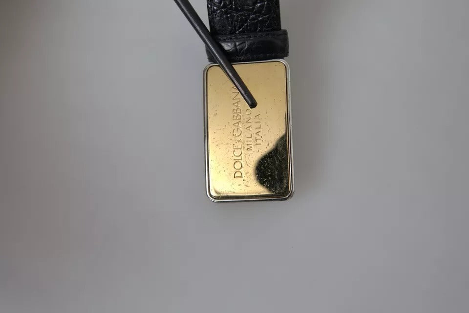 Dolce & Gabbana Black Exotic Leather Gold Metal Buckle Belt | Regal Royce