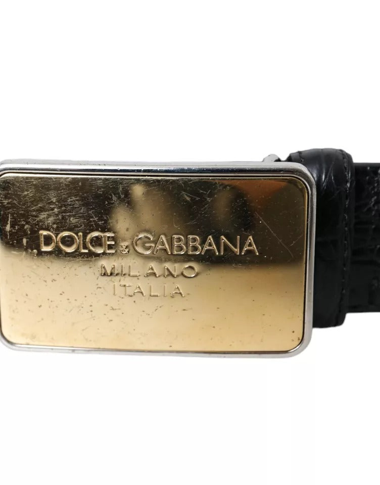 Dolce & Gabbana Black Exotic Leather Gold Metal Buckle Belt | Regal Royce