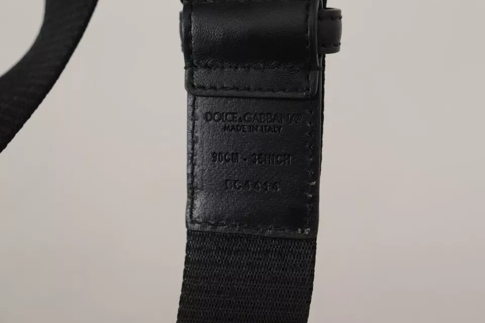 Dolce & Gabbana Blue Black Logo Print Silver Buckle Belt | Regal Royce