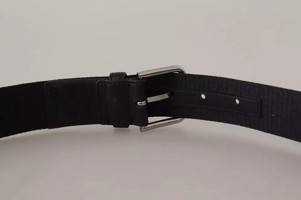 Dolce & Gabbana Blue Black Logo Print Silver Buckle Belt | Regal Royce