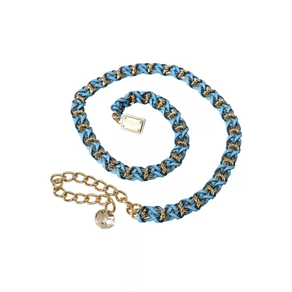 Dolce & Gabbana Blue Braided Gold Brass Chain Waist Belt | Regal Royce