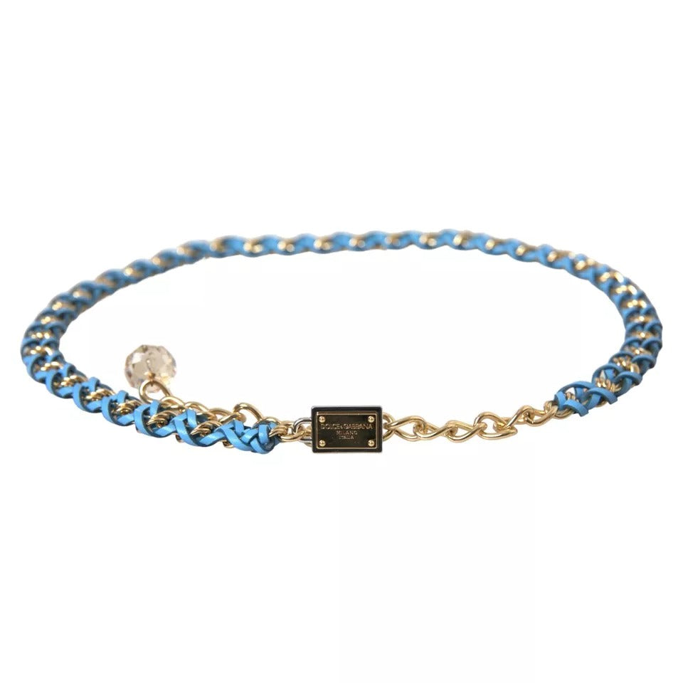Dolce & Gabbana Blue Braided Gold Brass Chain Waist Belt | Regal Royce