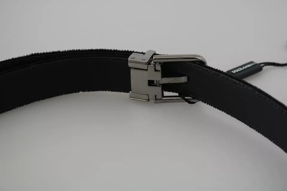 Dolce & Gabbana Black Velvet Leather Silver Buckle Belt | Regal Royce