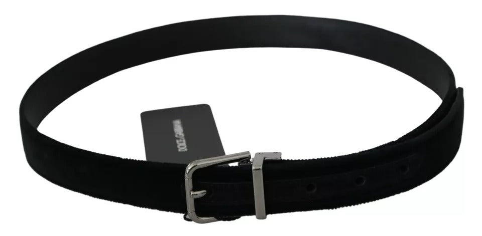 Dolce & Gabbana Black Velvet Leather Silver Buckle Belt | Regal Royce