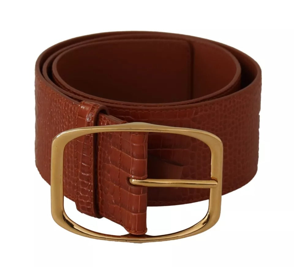 Dolce & Gabbana Brown Wide Waist Design Leather Gold Metal Buckle Belt | Regal Royce