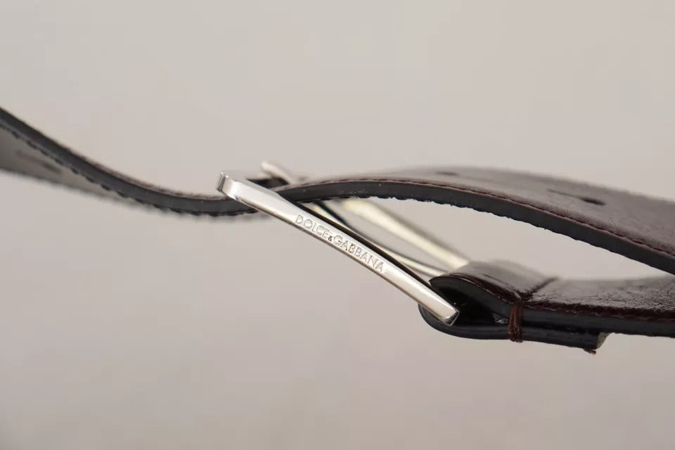 Dolce & Gabbana Dark Brown Leather Logo Engraved Metal Buckle Belt | Regal Royce