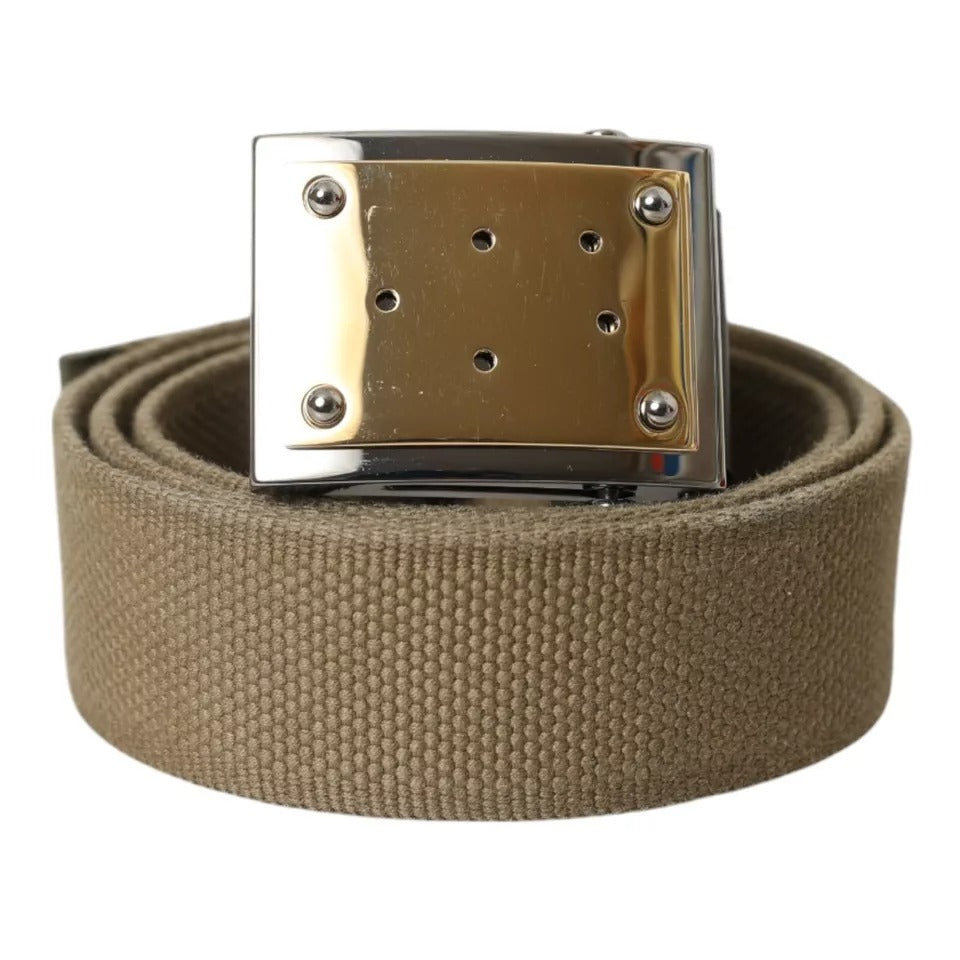 Dolce & Gabbana Brown Canvas Square Metal Buckle Men Belt | Regal Royce