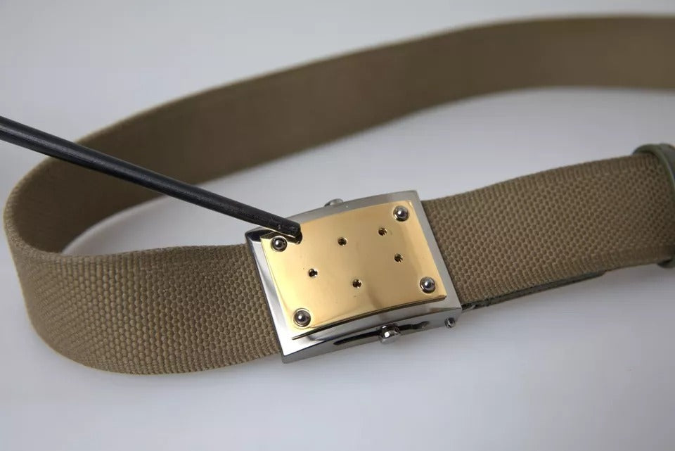 Dolce & Gabbana Brown Canvas Square Metal Buckle Men Belt | Regal Royce