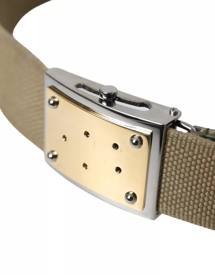 Dolce & Gabbana Brown Canvas Square Metal Buckle Men Belt | Regal Royce