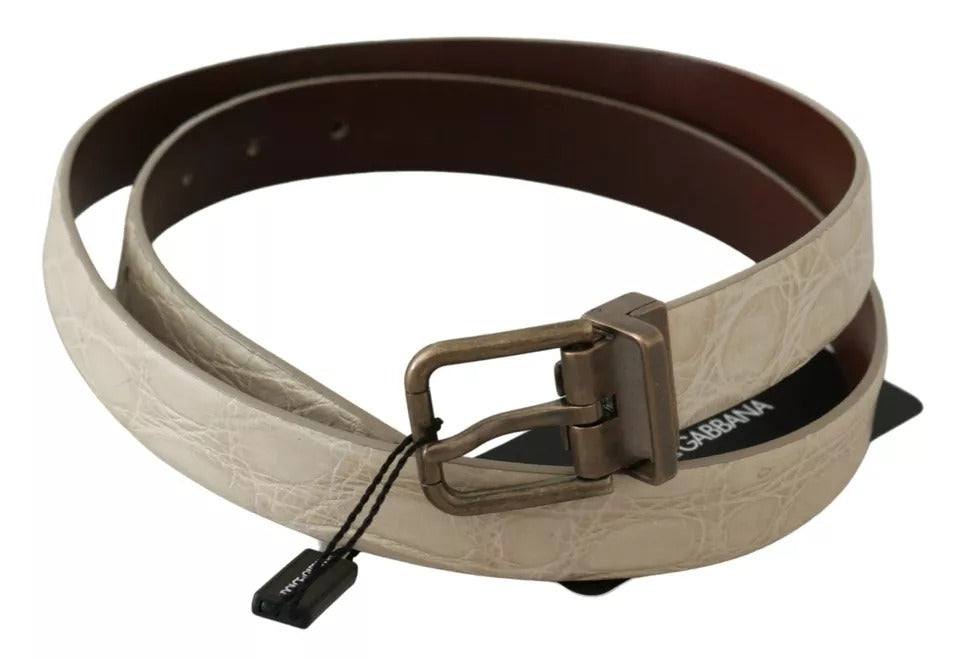 Dolce & Gabbana Cream Beige Gold Buckle Waist Leather Belt | Regal Royce
