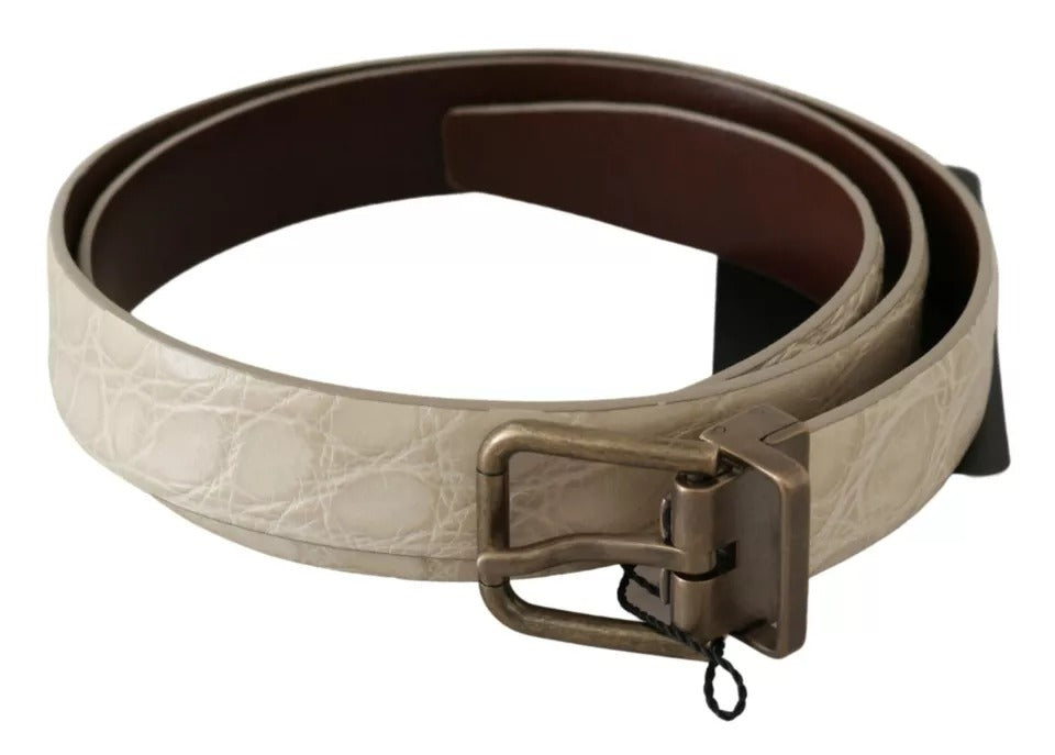 Dolce & Gabbana Cream Beige Gold Buckle Waist Leather Belt | Regal Royce