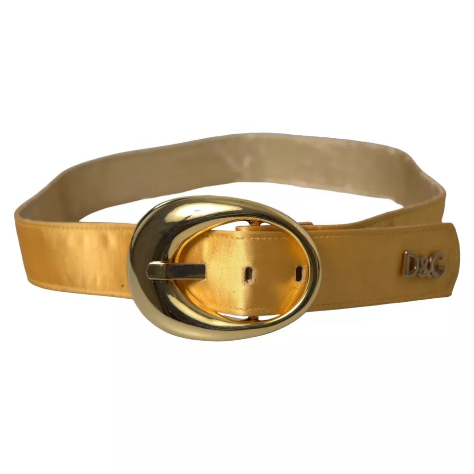Dolce & Gabbana Gold Satin Leather Oval Metal Buckle Belt | Regal Royce