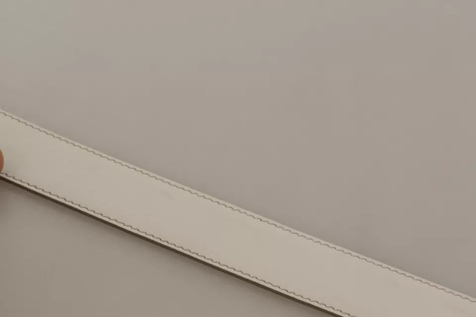 Dolce & Gabbana White Leather Gold Logo Engraved Metal Buckle Belt | Regal Royce