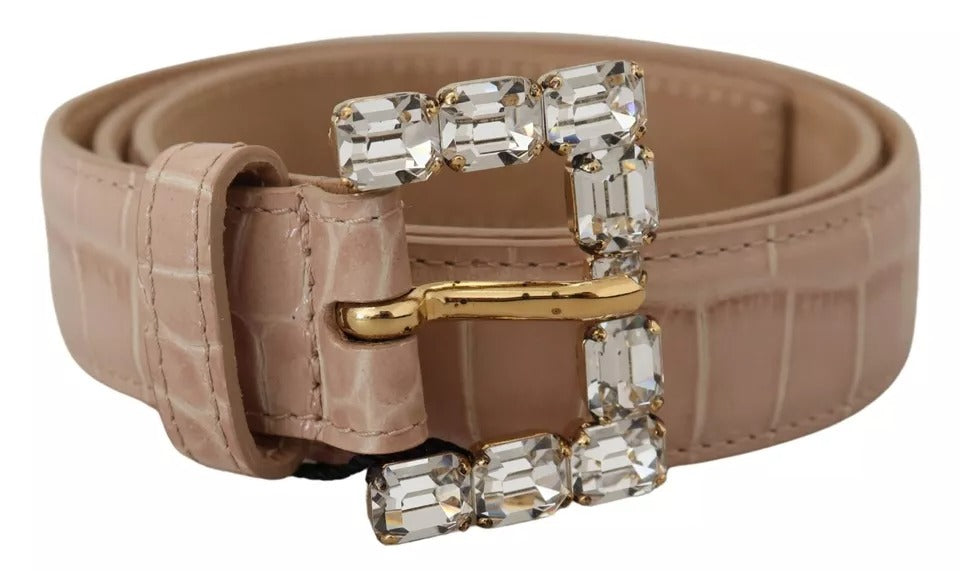 Dolce & Gabbana Beige Leather Crystal Buckle Women Belt | Regal Royce