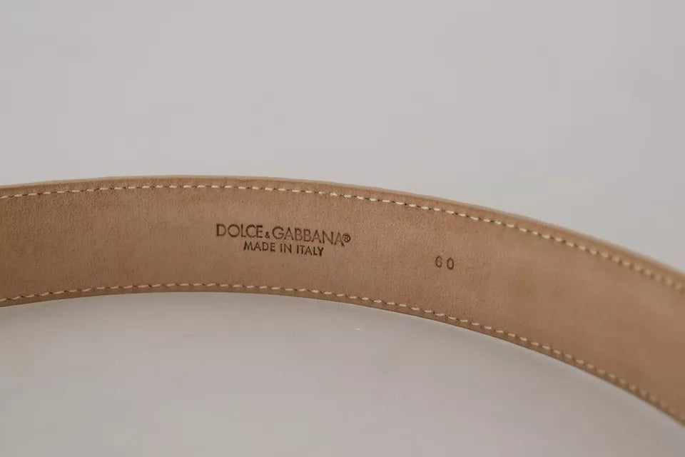 Dolce & Gabbana Beige Leather Crystal Buckle Women Belt | Regal Royce