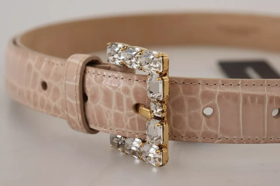 Dolce & Gabbana Beige Leather Crystal Buckle Women Belt | Regal Royce