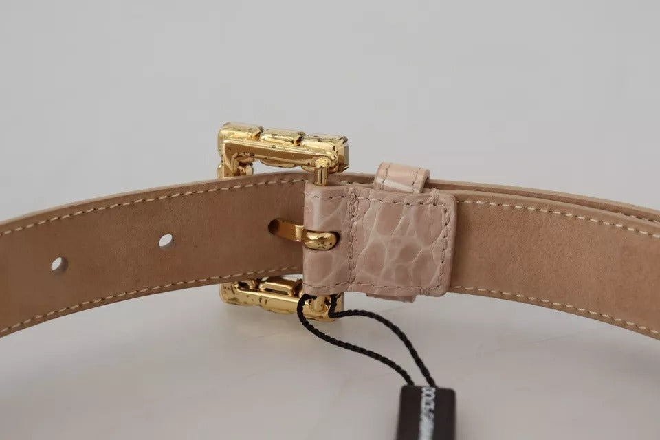 Dolce & Gabbana Beige Leather Crystal Buckle Women Belt | Regal Royce